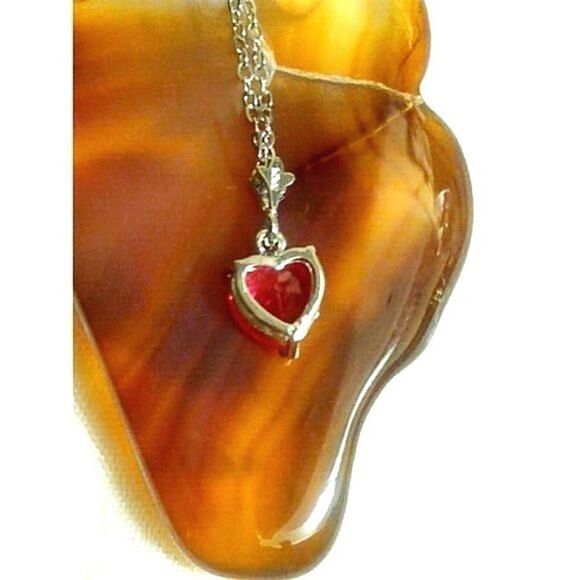 ROSE ZIRCON STAINLESS STEEL HEART NECKLACE - Picture 2 of 6
